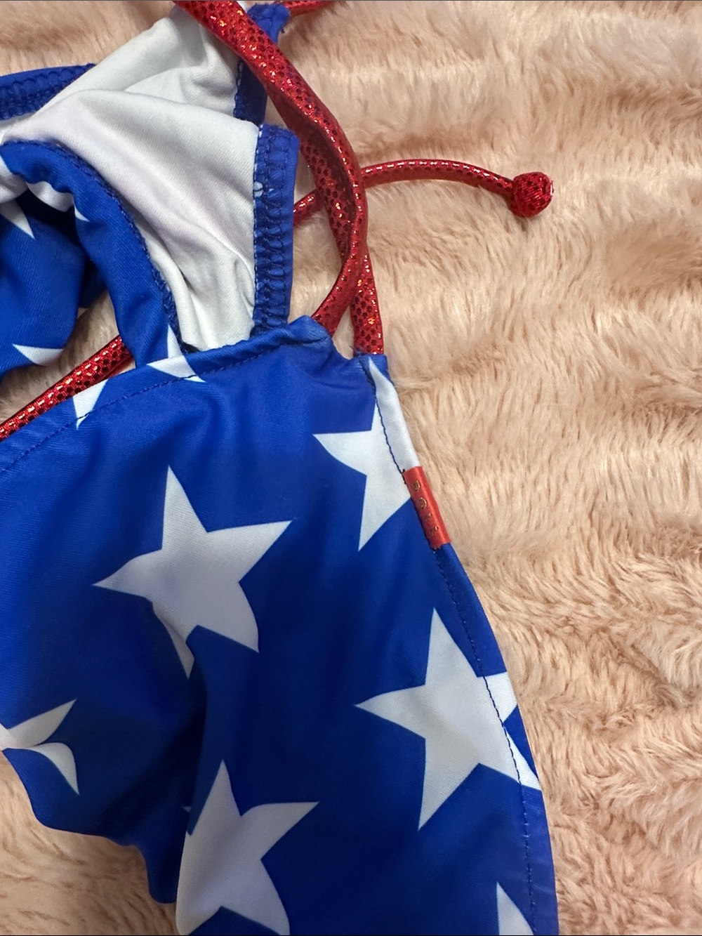Blue Star Print Triangle Bikini with Red Straps - Picture 6 of 10